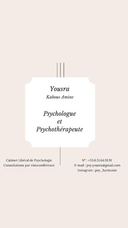 Yousra Kabous Amine - Psychologue clinicienne et psychothérapeute en ligne, Psychologue à Molsheim